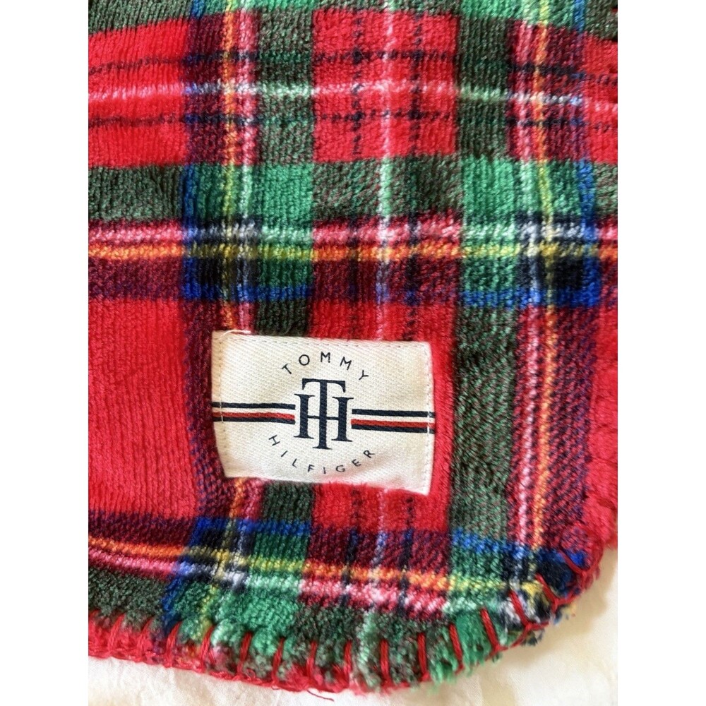 Tommy Hilfiger Sherpa Fleece Throw Blanket Red Plaid Tartan 50X60 Excellent Cozy